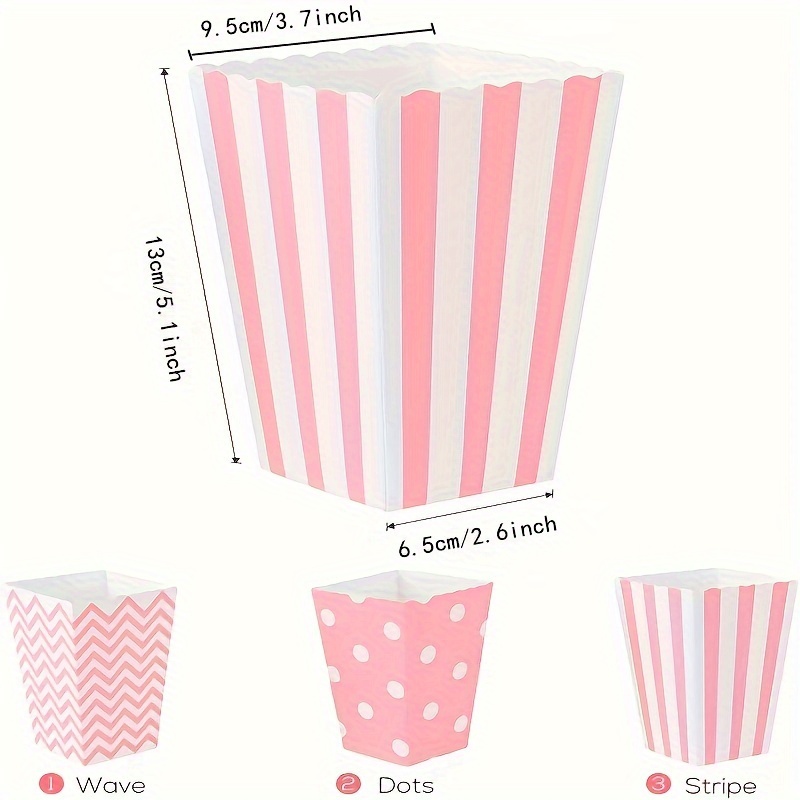 Home Cinema Furniture - 12pcs/pack, Pink Paper Popcorn Boxes, Striped