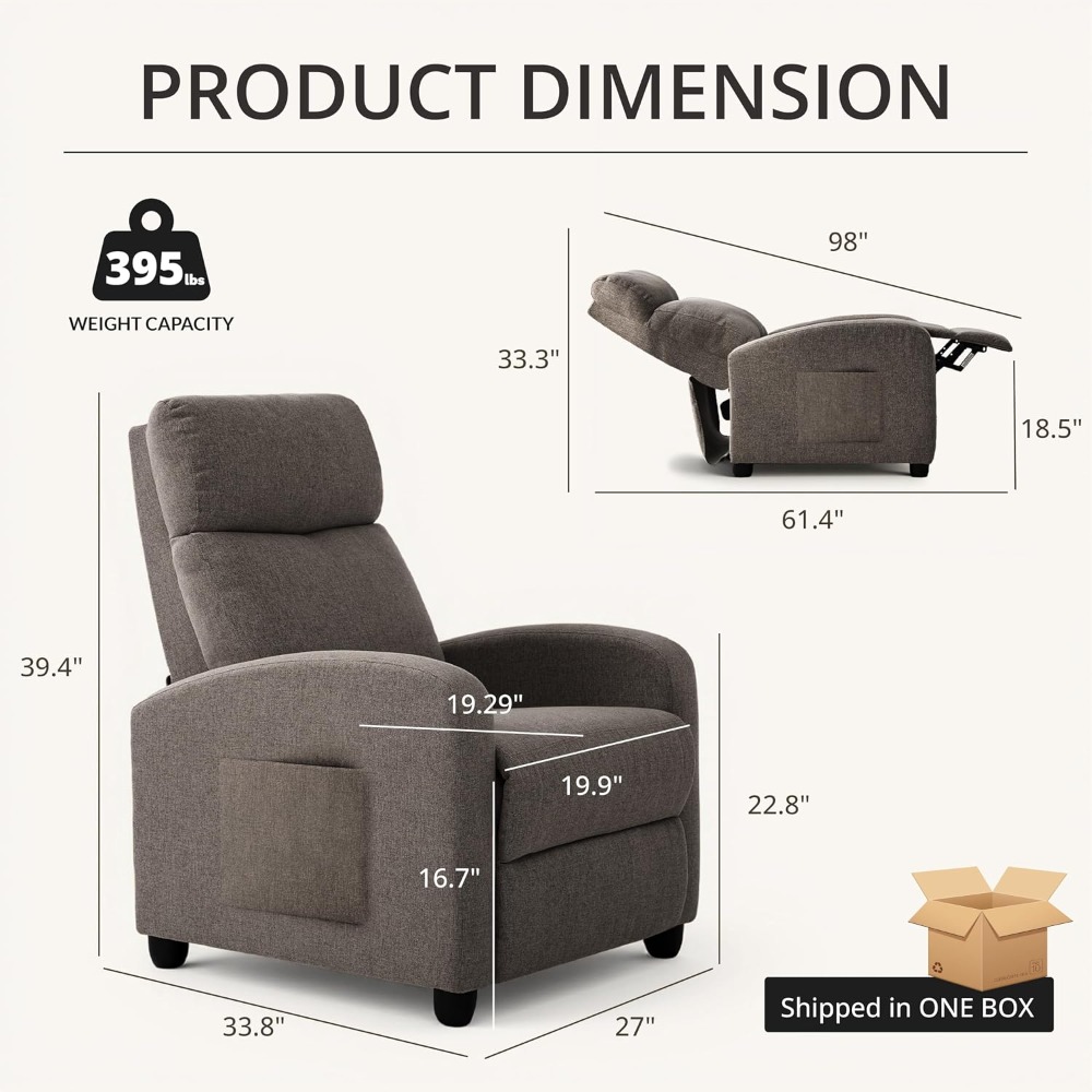 Home Cinema Couch - Modern Manual Push Back Recliner Chair,
